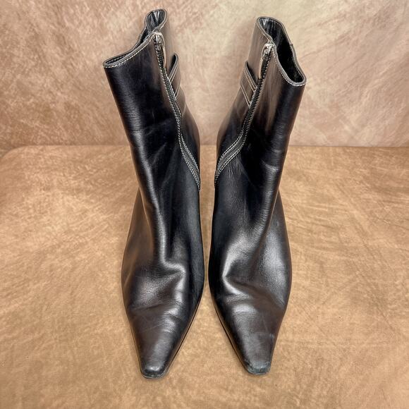 AK Anne Klein iFlex Claude Ankle Boot Kitten Heel Black Leather Pointed Toe Y2K - Picture 5 of 12